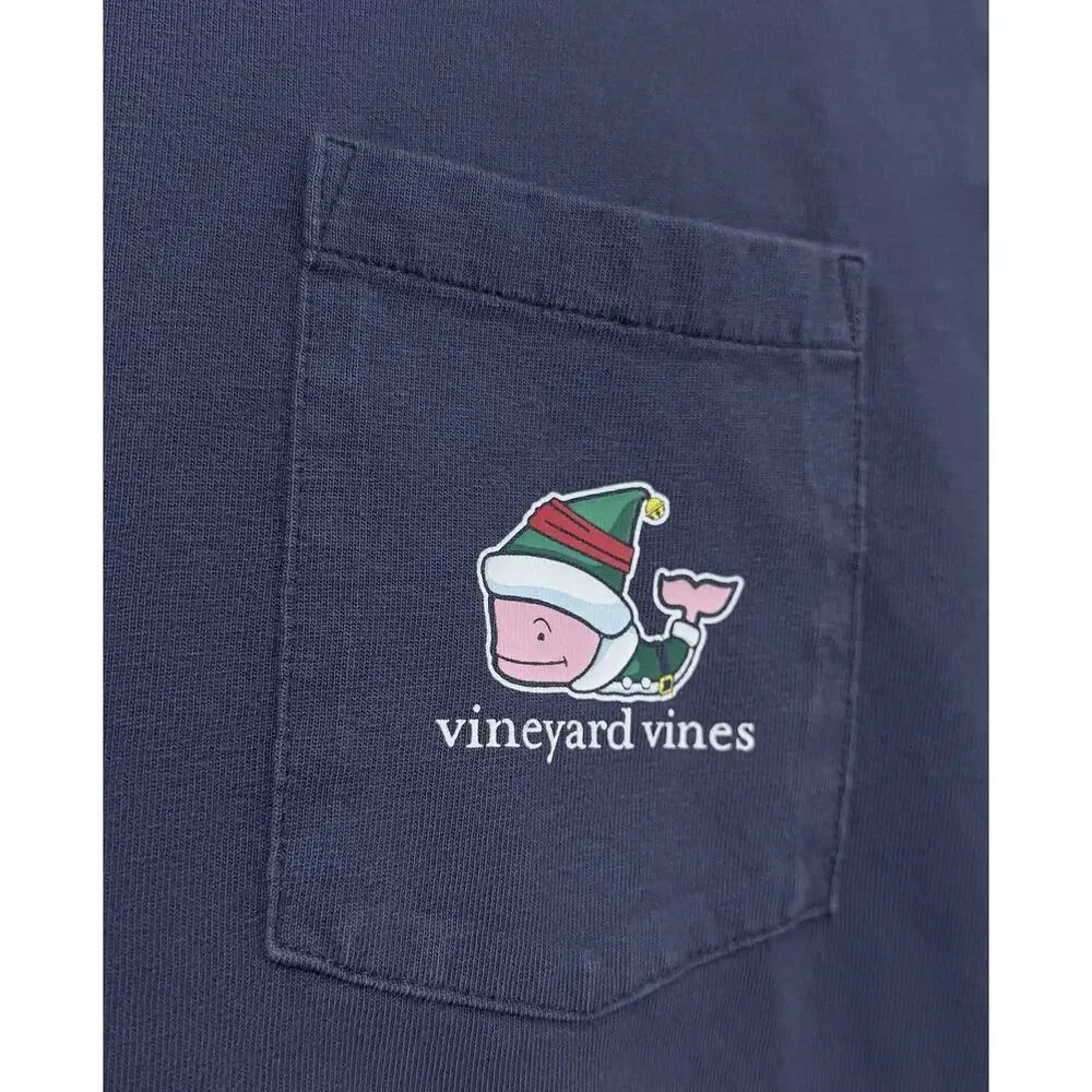 Vineyard Vines Elf Whale Boys T Shirt XL 18 Cotton Navy Long Sleeve Pockets